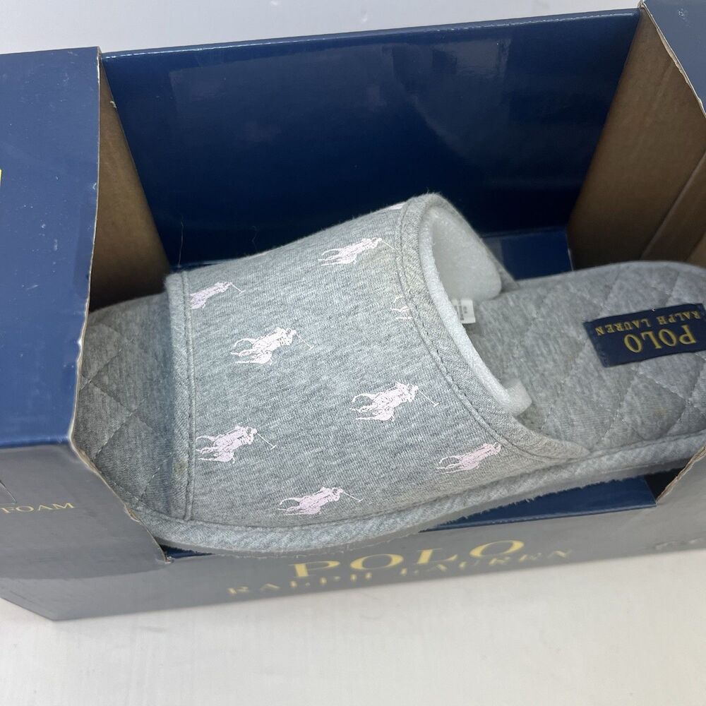 Polo Ralph Lauren Slippers Womens Size 8 Gray Open Toe Memory Foam Antero Slide - Picture 5 of 7